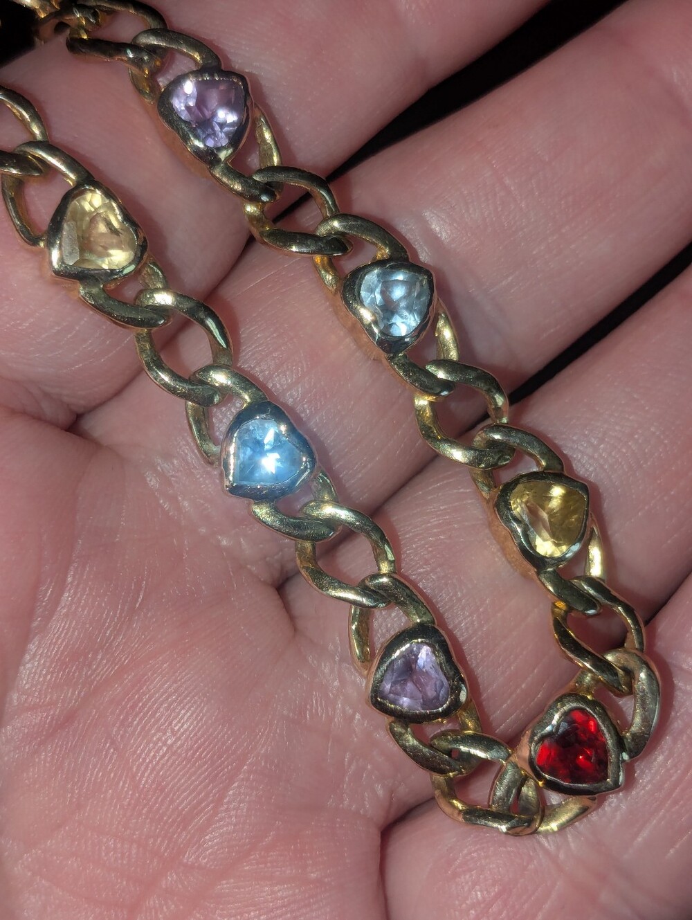 Heart Cut Multi-Gemstone Tennis Curb Link Bracelet 14k Gold Vermeil S. Silver - Picture 3 of 13